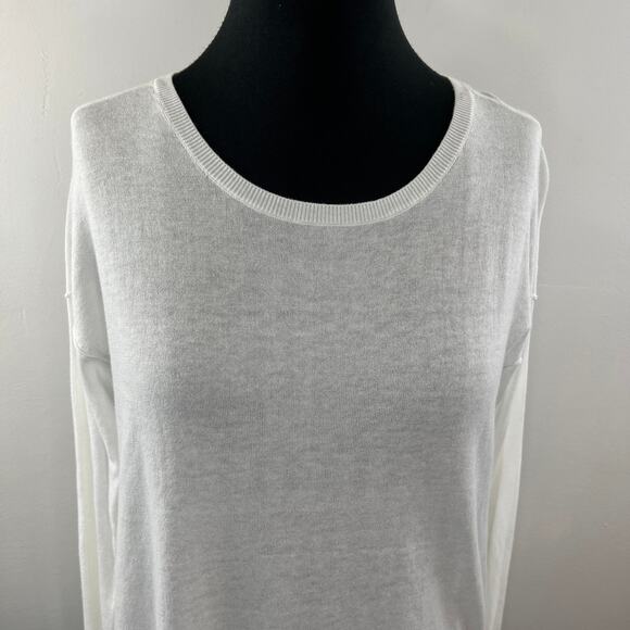 Minnie Rose White XS Top Round Neck Restore Asymmetrical Long Sleeve Pullover - Picture 3 of 10